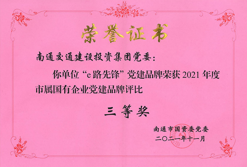 党建品牌三等奖荣誉证书